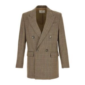 AMI Alexandre Mattiussi Mens Blazer Sz 46 Tan Houndstooth Double Breasted $1285
